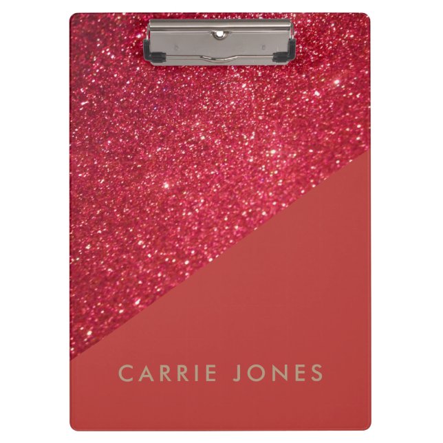 Red Glitter Pretty Gold Business Elegant Clipboard (Front)