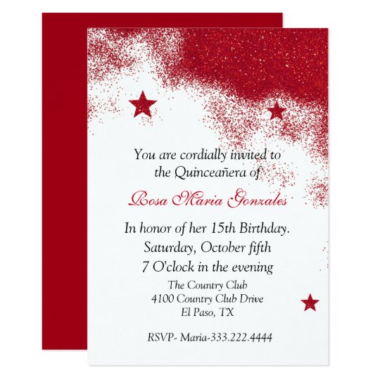 Red Glitter Quinceañera Invitation