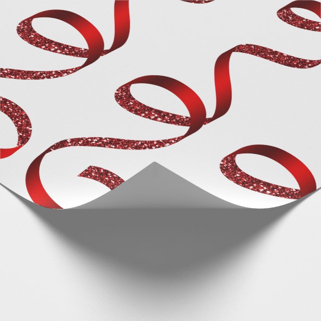 Red Glitter Ribbon Christmas Xmas Holiday Wrapping Paper (Corner)