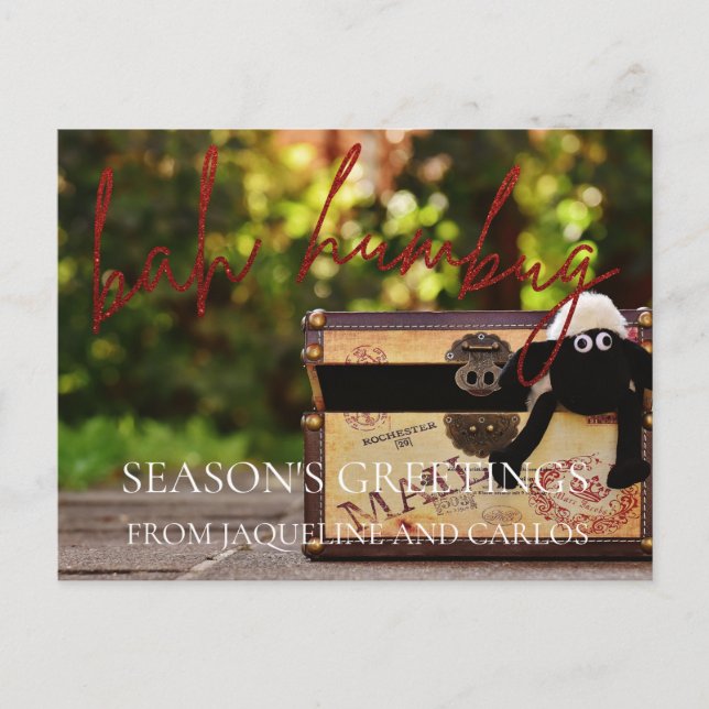 Red Glitter Script Bah Humbug Christmas Card (Front)