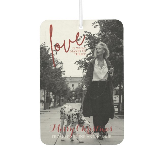 Red Glitter Script Elegant Photo Christmas Air Freshener (Front)