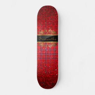 Red Glitter Sequin Disco Glitz Comp Skateboard