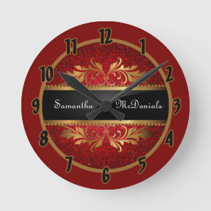 Red Glitter Sequin Disco Personalized Clock