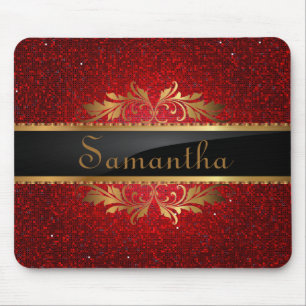Red Glitter Sequin Disco Personalized Mousepad