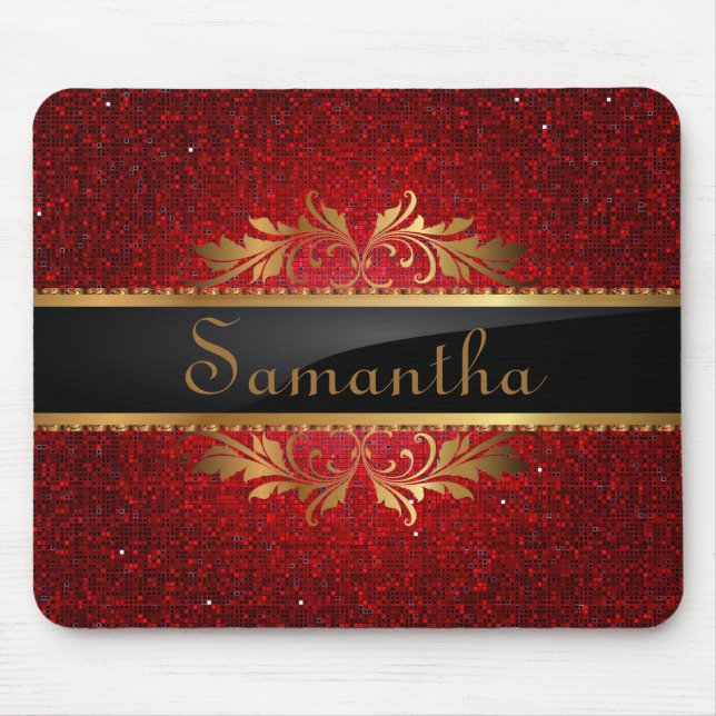 Red Glitter Sequin Disco Personalized Mousepad (Front)