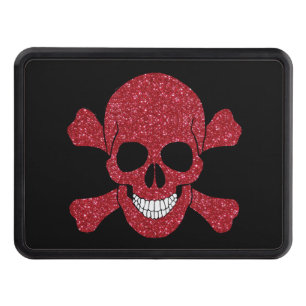Red Glitter Skull And Crossbones Trailer Hitch Cover