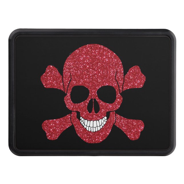 Red Glitter Skull And Crossbones Trailer Hitch Cover (Front)