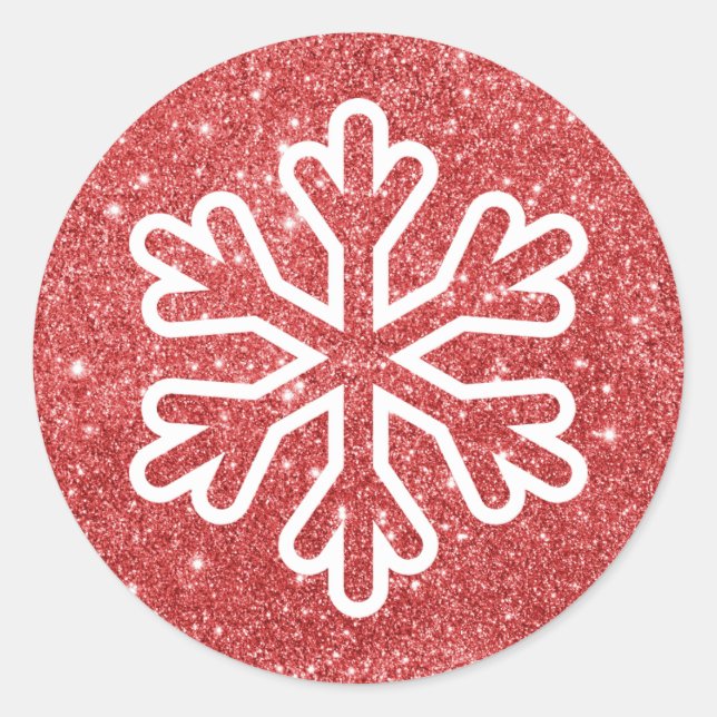 Red Glitter Snowflake - Circle Sticker (Front)