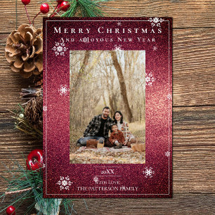 Red Glitter Snowflakes Holiday Photo Card