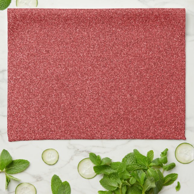 Red Glitter, Sparkle, Glitter Background Kitchen Towel (Folded)