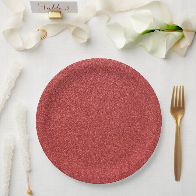 Red Glitter, Sparkle, Glitter Background Paper Plate (Wedding)