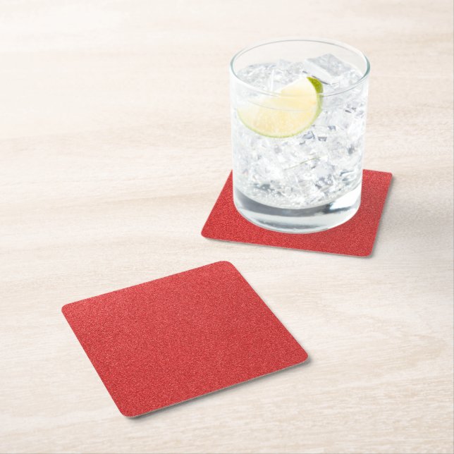 Red Glitter, Sparkle, Glitter Background Square Paper Coaster (Insitu)