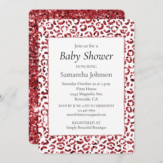 Red Glitter Sparkle Leopard Print Invitation (Front/Back)