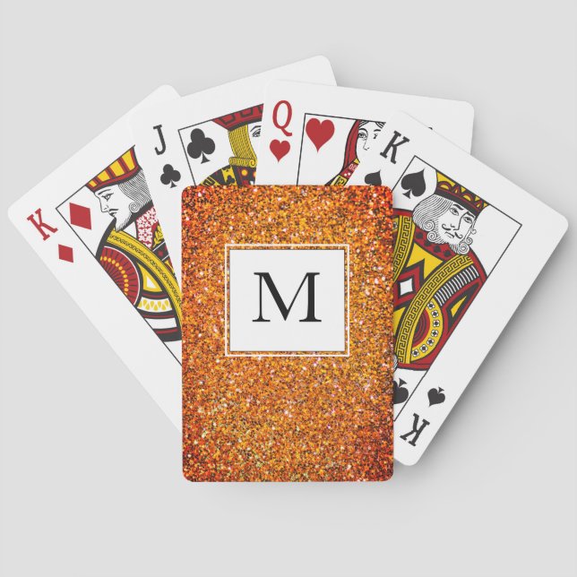 Red Glitter Sparkle MONOGRAM Playing Cards (Back)