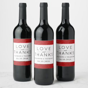 Red Glitter, Sparkly, Shiny Glitter, Wedding Wine Label