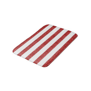 Red Glitter Stripes Bath Mat