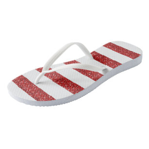 Red Glitter Stripes Flip Flops