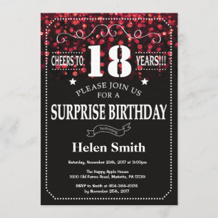 Red Glitter Surprise 18th Birthday Invitation