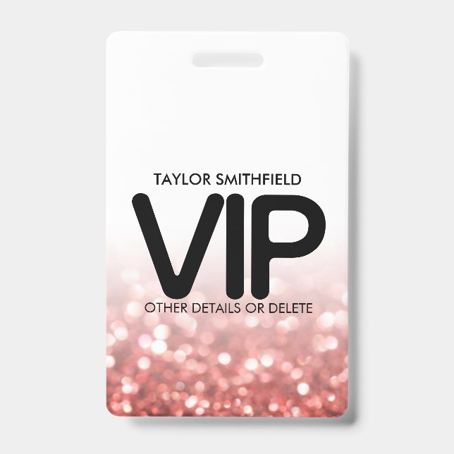 Red Glitter trendy modern VIP lanyard badge custom (Front)