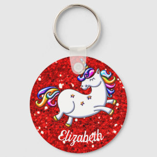 Red Glitter Unicorn Keychain