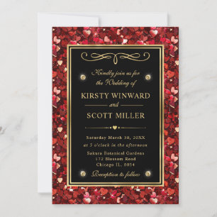 Red Glitter Valentine Hearts Wedding Invitation