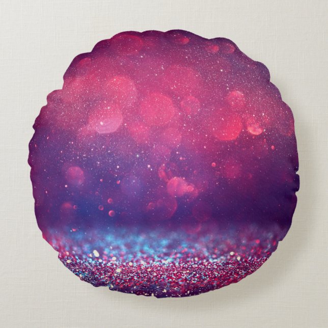 Red glitter vintage lights background. round pillow (Front)