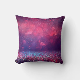 Red glitter vintage lights background. throw pillow