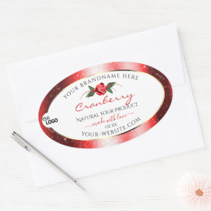 Red Glitter White Product Labels Rose Flower Logo