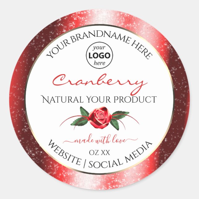 Red Glitter White Product Labels Rose Flower Logo (Front)