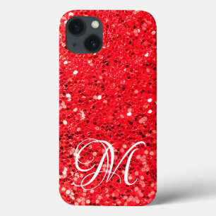 Red Glitter with Monogram iPhone 13 Case