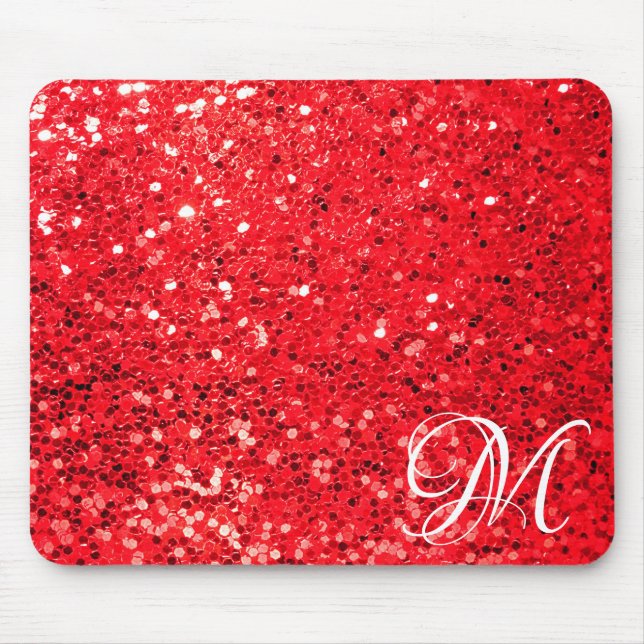 Red Glitter with Personal Monogram Mouse Pad (Front)