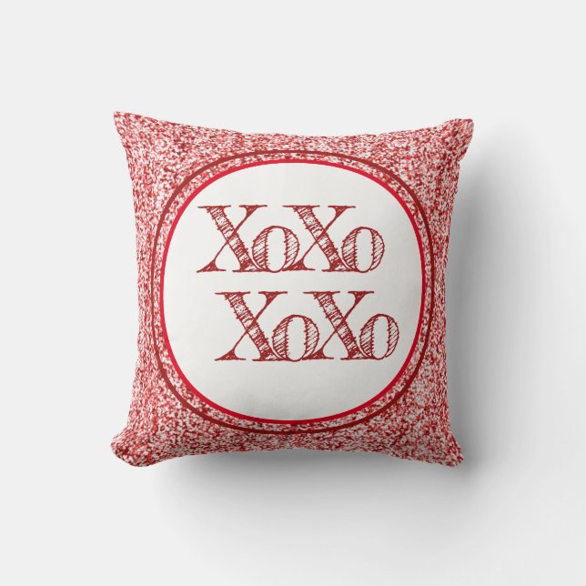 Red Glitter XOXO Throw Pillow (Front)