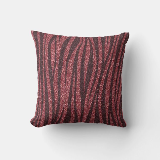 Red Glitter Zebra Print Metallic  Throw Pillow (Front)