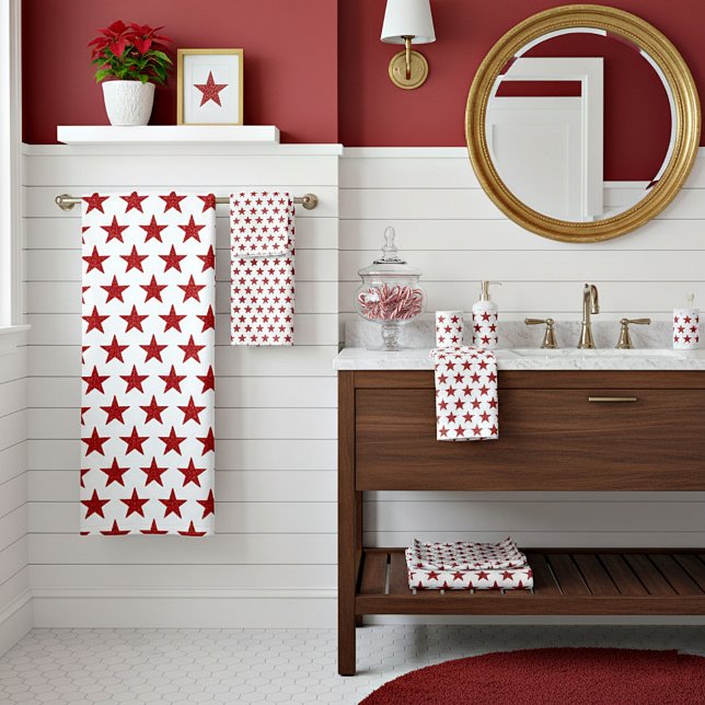 Red glitters stars  bath towel set (Creator Uploaded)