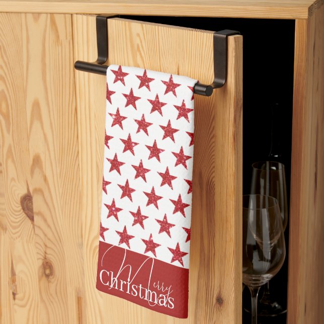 Red glitters stars  kitchen towel (Thirds Fold)