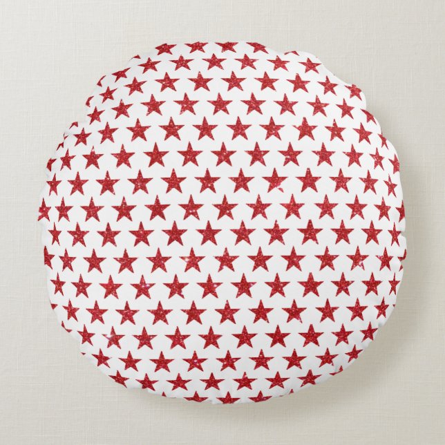 Red glitters stars  round pillow (Front)