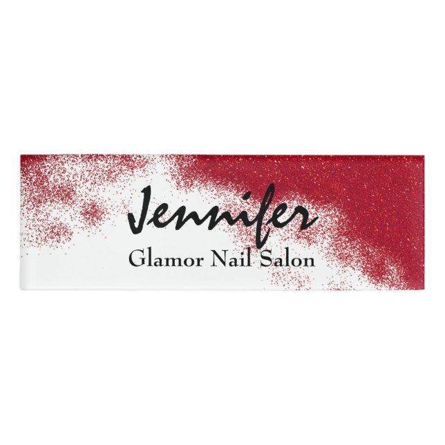 Red Glittery Employee Name Tag (Front)
