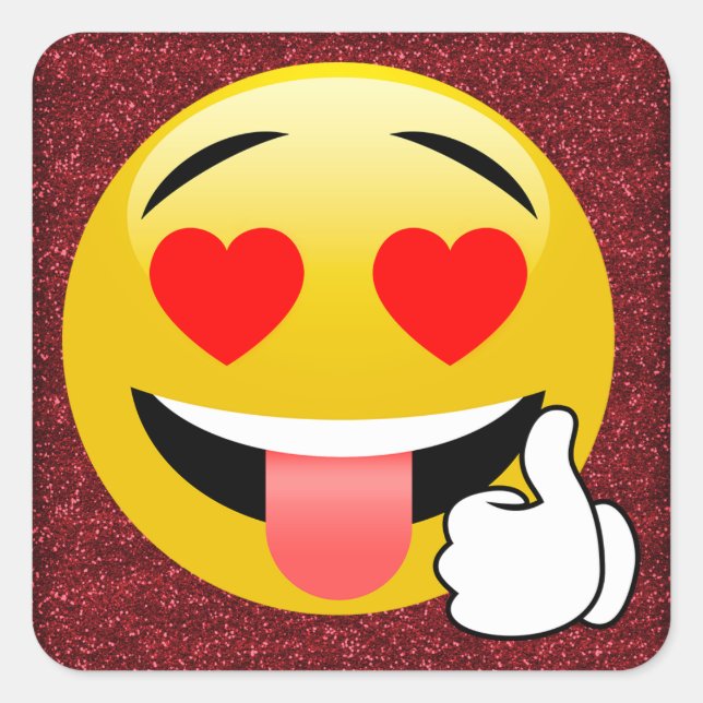 Red Glittery Heart Eyes Thumbs Up Emoji Stickers (Front)