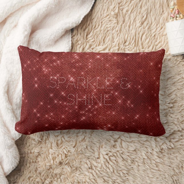 Red Glitzy Chic Glam Sparkle Lumbar Pillow (Blanket)