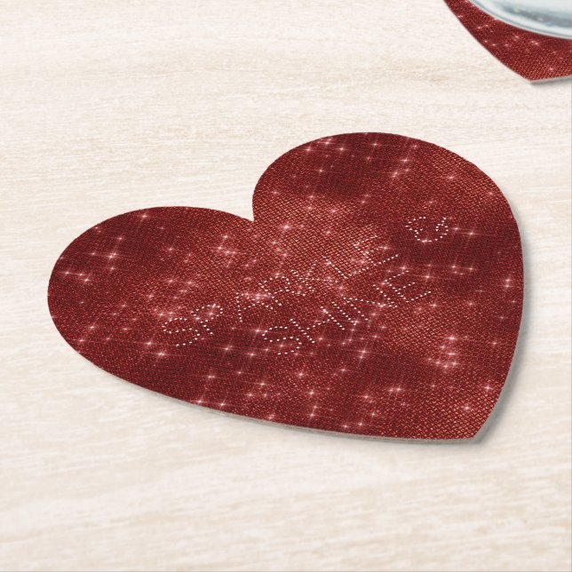 Red Glitzy Chic Glam Sparkle Paper Coaster (Angled)