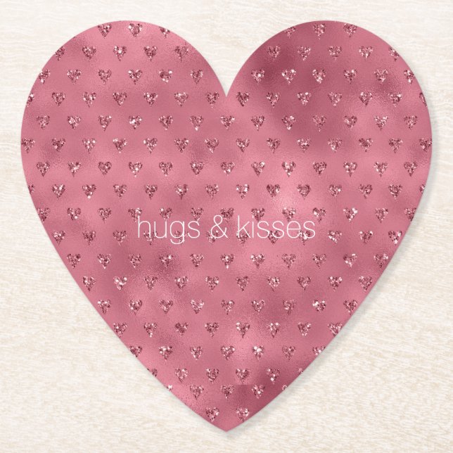 Red Glitzy Glitter Hearts Paper Coaster (Front)