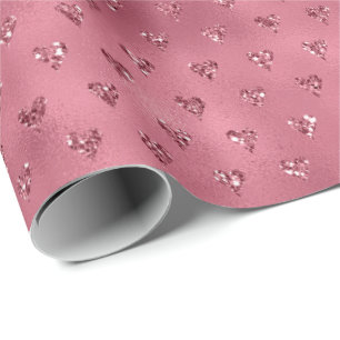 Red Glitzy Glitter Hearts Wrapping Paper