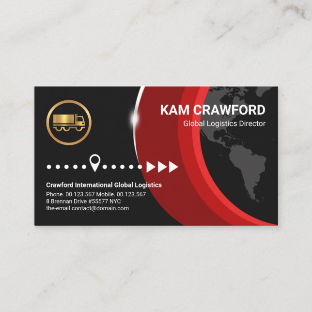 Red Global Layers Silver Horizon Import Export Business Card (Front)