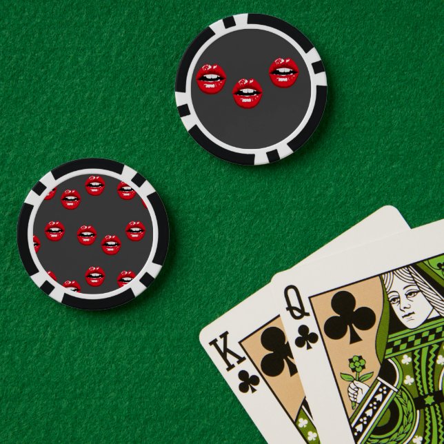 Red glossy lips on grey poker chips (Poker Table (Double))