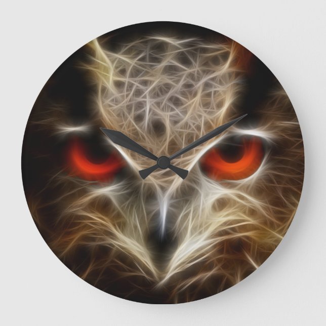 Red glow eyes owl Large Clock (Front)