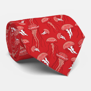 red glowing jelly fish pattern tie