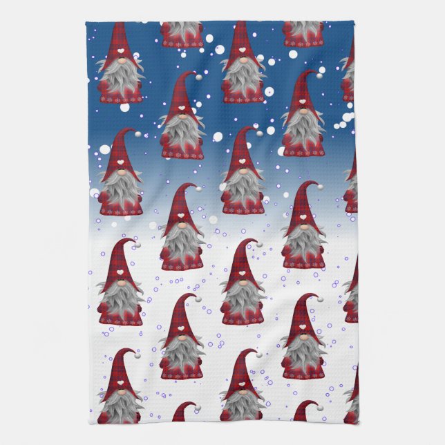 Red Gnome Pattern Kitchen Towel (Vertical)