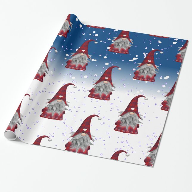 Red Gnomes Pattern Wrapping Paper (Unrolled)