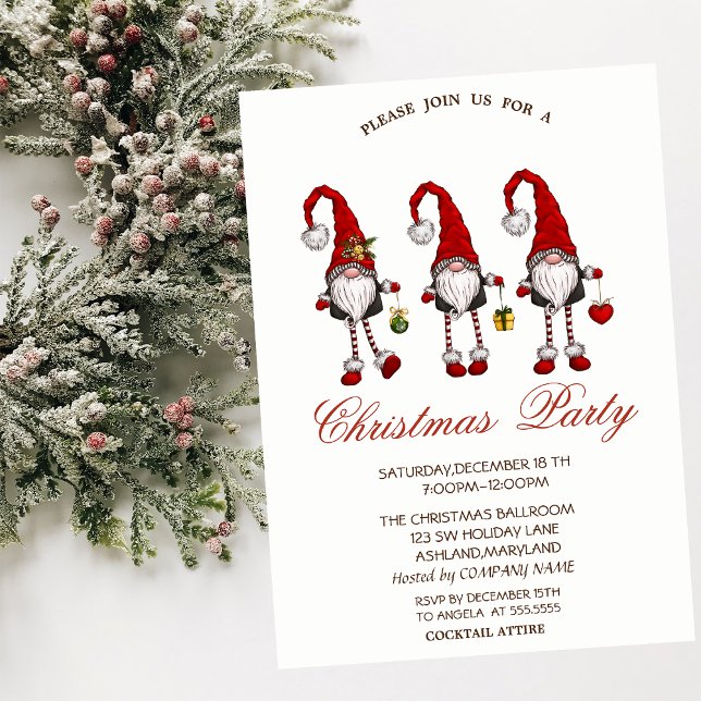 Red Gnomes Snowflakes Christmas Party  Invitation (Creator Uploaded)