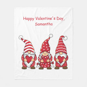 Red Gnomes with Hearts Personalized Valentine Day Fleece Blanket